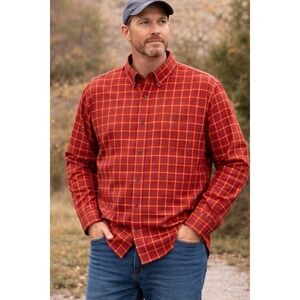 Cabela's Red‎ Gold Plaid Button Down Shirt Men's 2XL Long Sleeve Outdoor Hunting